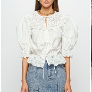 Sea New York Georgina White Eyelet tie front Top S